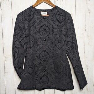Black Velvet Paisley Jacket Womens 12 Dark Academia Corporate Goth Blazer